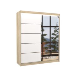 Tolóajtós gardrób Tolóajtós szekrény tükörrel és LED világítással CARO 180 - Sonoma Sonoma