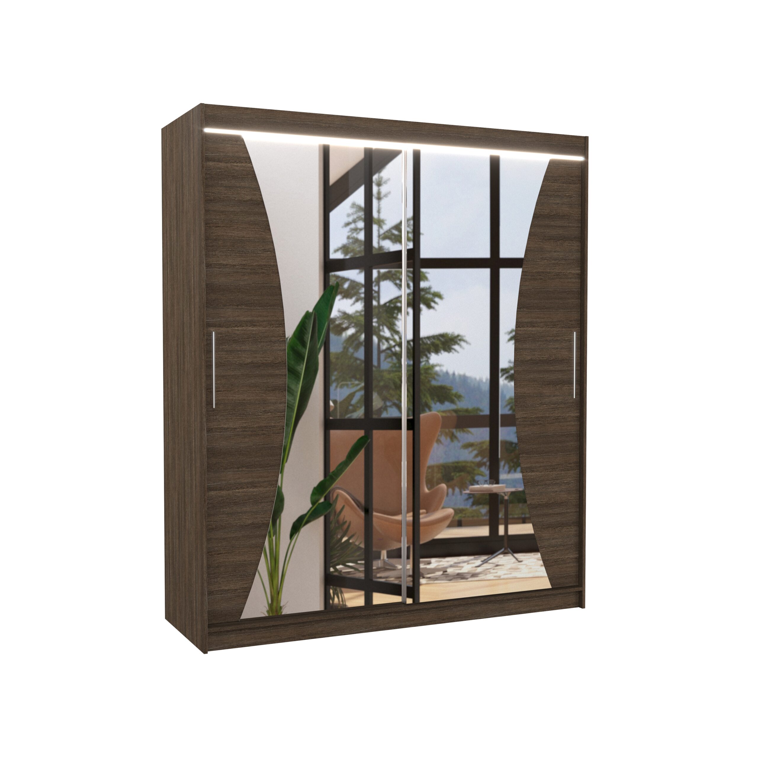 Tolóajtós gardrób Tolóajtós szekrény tükörrel és LED világítással CHARLOTTE 180 - Csoki Csoki