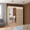 Tolóajtós gardrób Tolóajtós szekrény tükörrel és LED világítással TOM 180 - Sonoma Tolóajtós szekrény tükörrel és LED világítással TOM 180