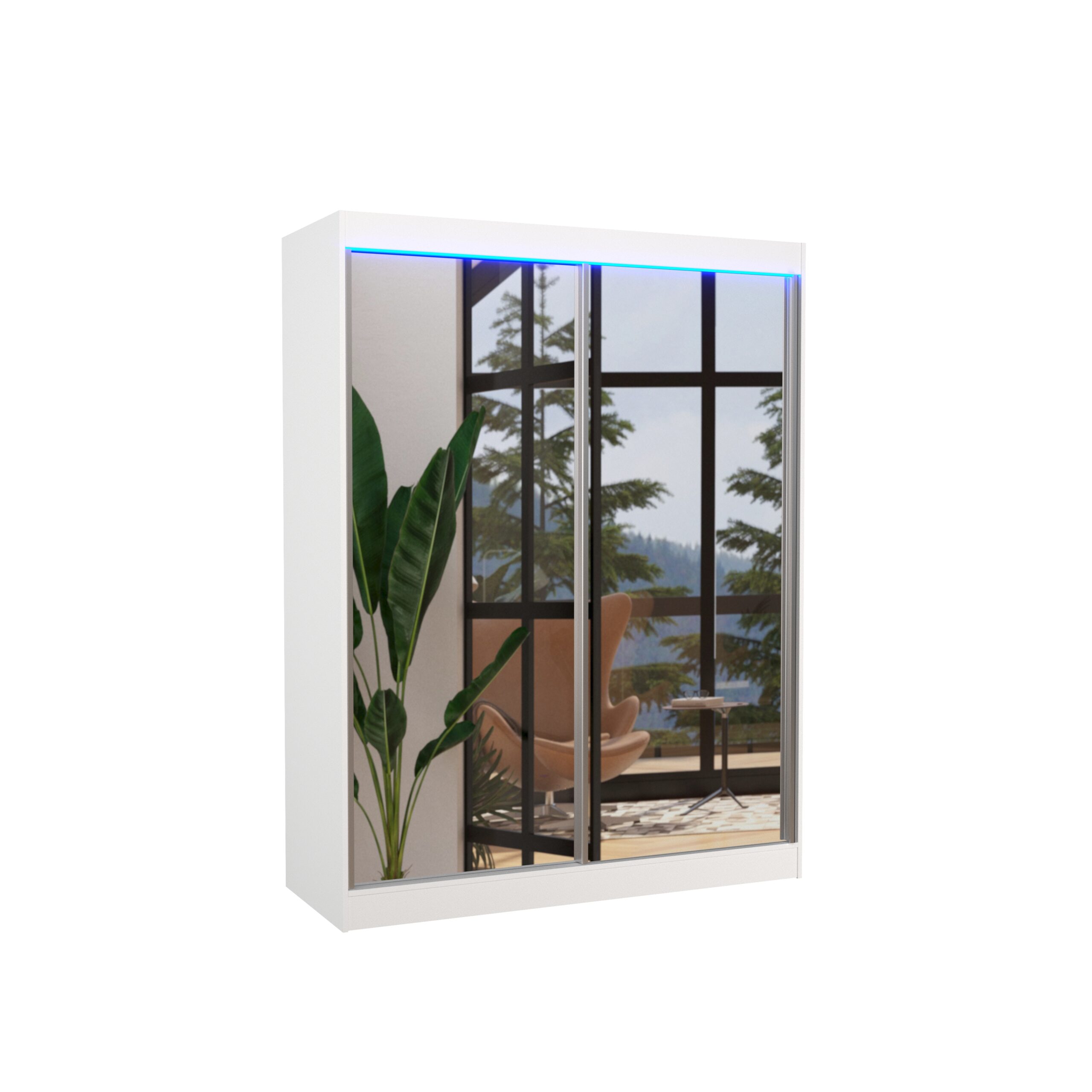 Tolóajtós gardrób Tükörrel és LED világítással ellátott tolóajtós szekrény FLOREST 150 - Fehér Fehér