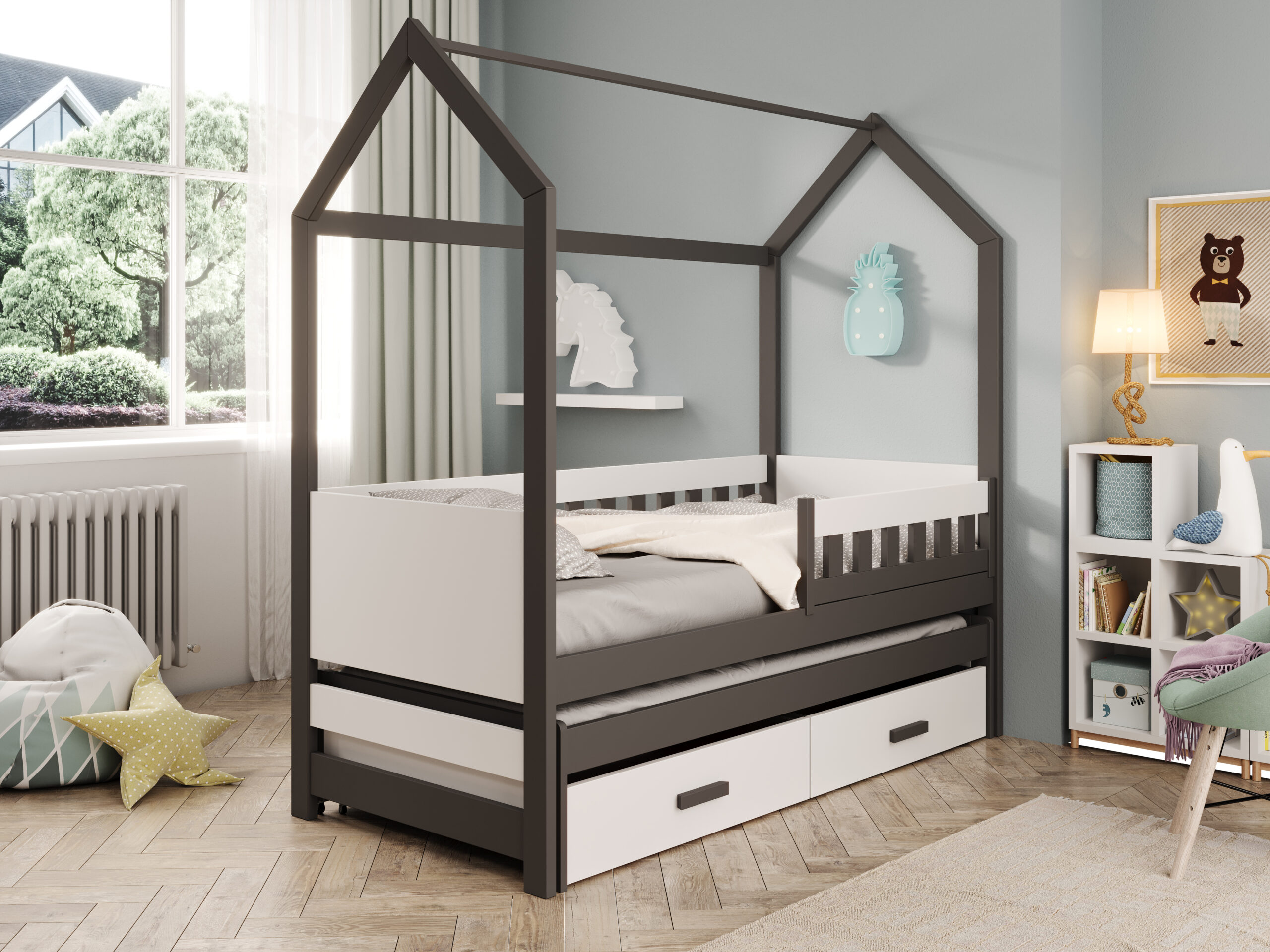 Gyermekágy Jaspis házikó ágy matraccal - Graphit Graphit