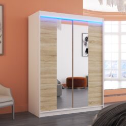 Tükörrel és LED világítással ellátott tolóajtós szekrény FEVER 150