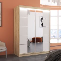 Tükörrel és LED világítással ellátott tolóajtós szekrény NORDIC 150