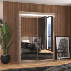 Tükörrel és LED világítással ellátott tolóajtós szekrény PERMO 150