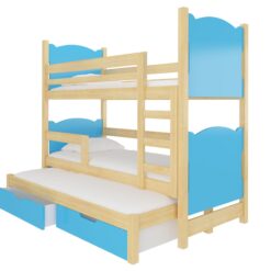 Gyerekágy Háromszemélyes emeletes ágy matracokkal LETICIA - Fenyő Fenyő