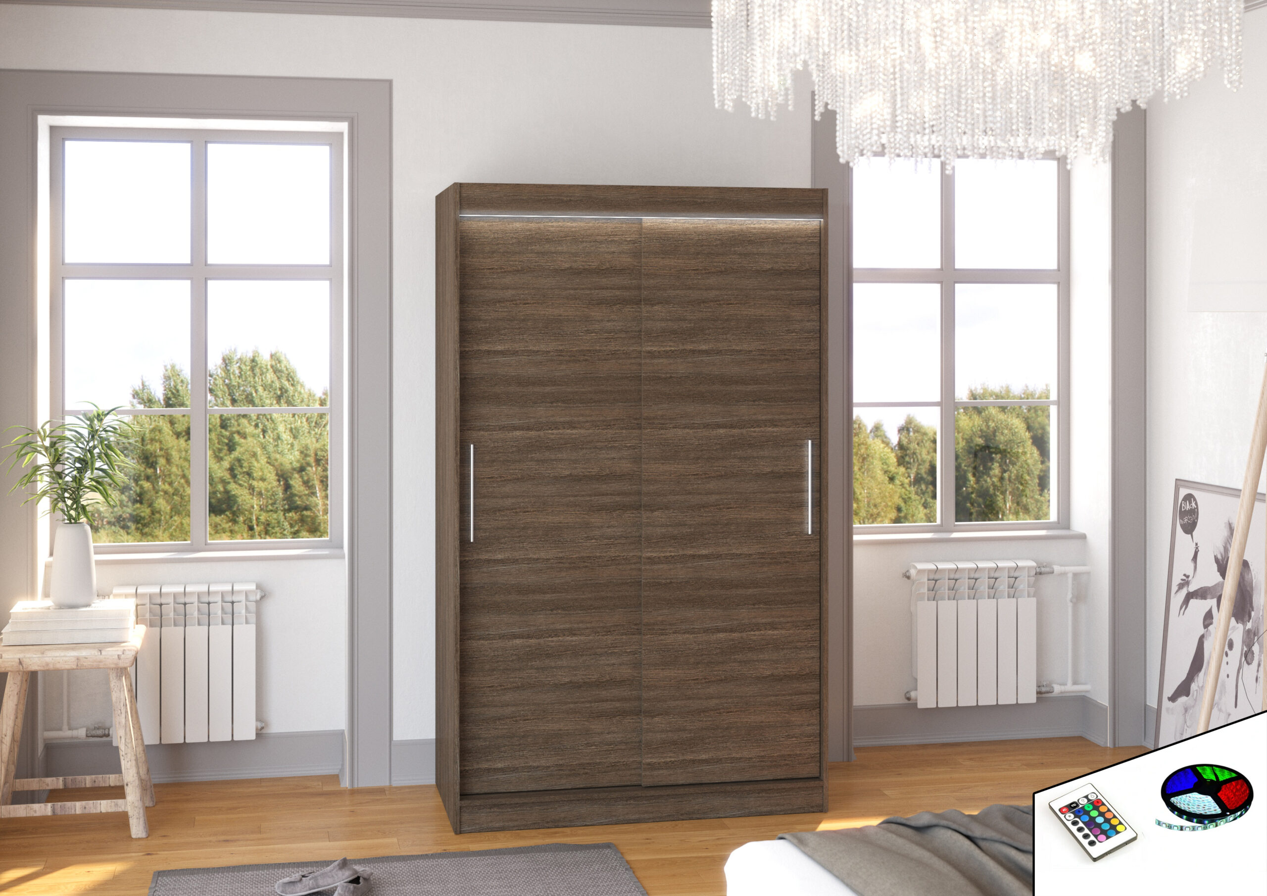 Tolóajtós gardrób LED világítással ellátott tolóajtós szekrény COLLIN 120 - Csoki LED világítással ellátott tolóajtós szekrény COLLIN 120