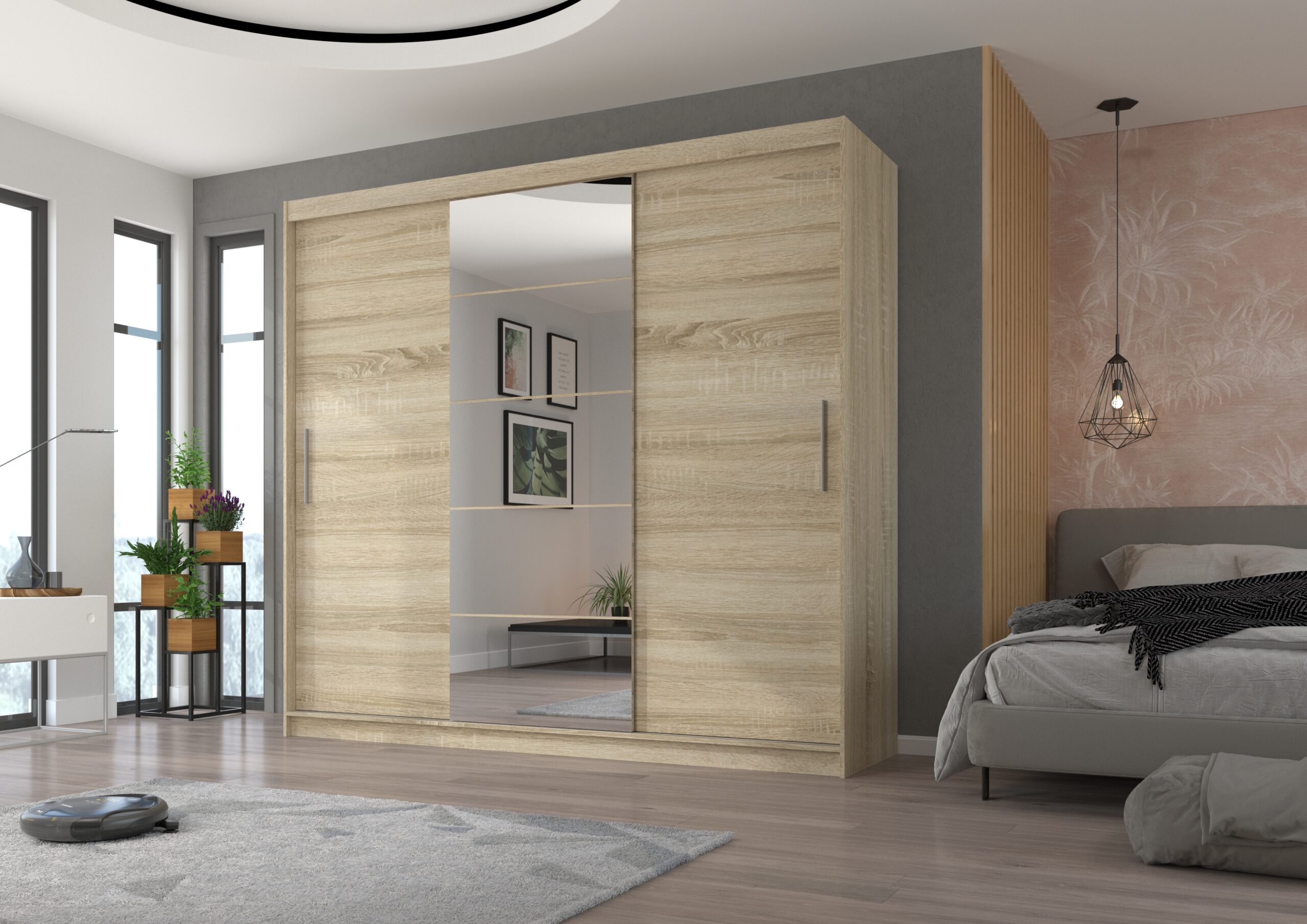 Tolóajtós gardrób Tolóajtós szekrény tükörrel ERWIN 235 - Sonoma Tolóajtós szekrény tükörrel ERWIN 235