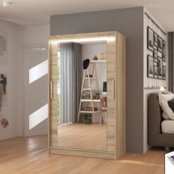 Tükörrel és LED világítással ellátott tolóajtós szekrény TIBAGO 120