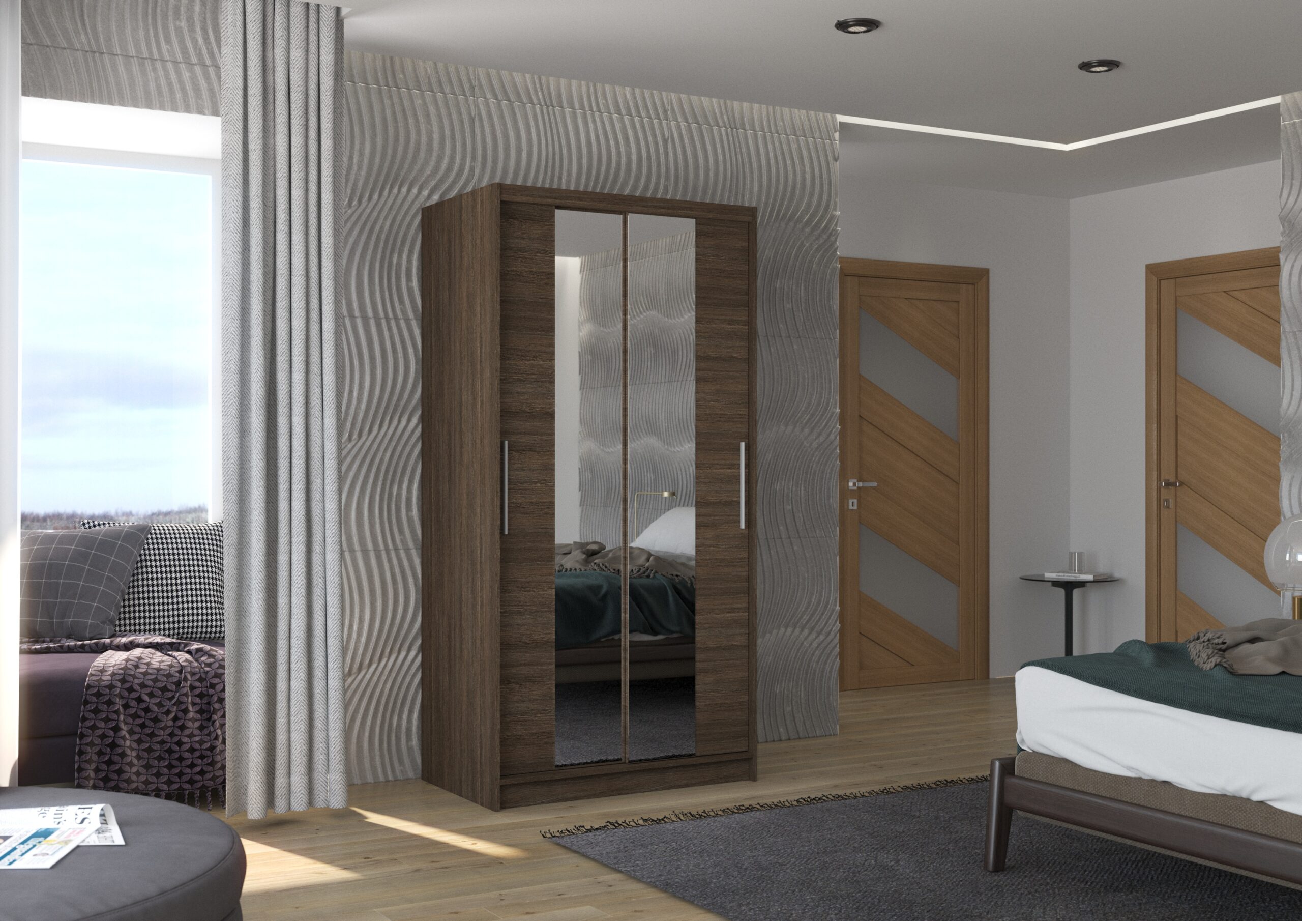 Tolóajtós gardrób Biztonsági tükrös tolóajtós szekrény DRAGONIS 100 - Csoki Biztonsági tükrös tolóajtós szekrény DRAGONIS 100