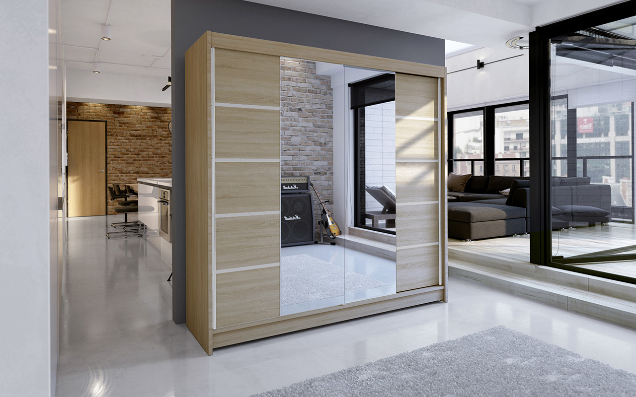 Tolóajtós gardrób Tükrös tolóajtós szekrény TRAVES 180 - Sonoma Sonoma