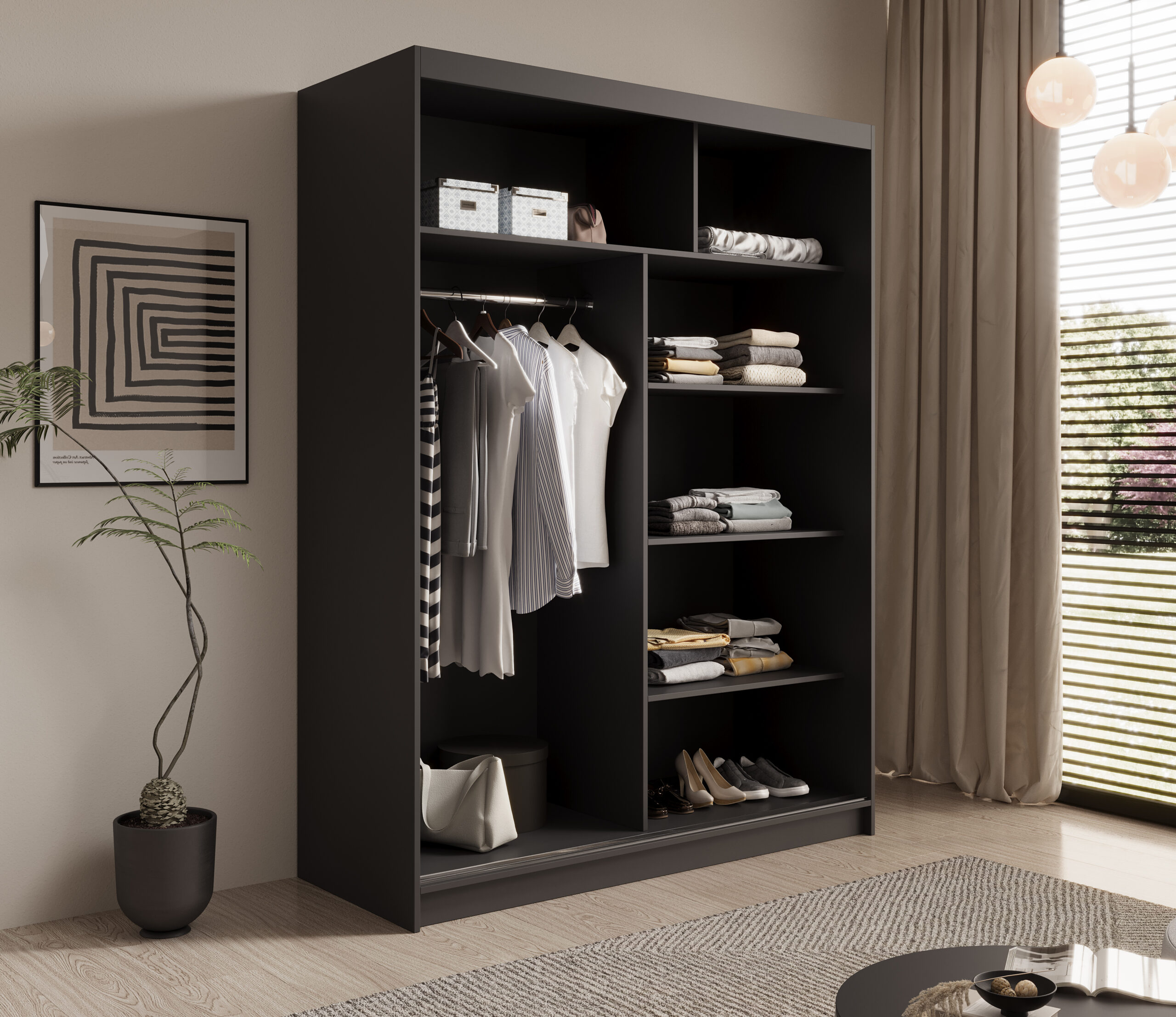 Tolóajtós gardrób Tolóajtós szekrény Calma 150 - Fekete Tolóajtós gardrób Tolóajtós szekrény Calma 150 - Fekete - Image 3