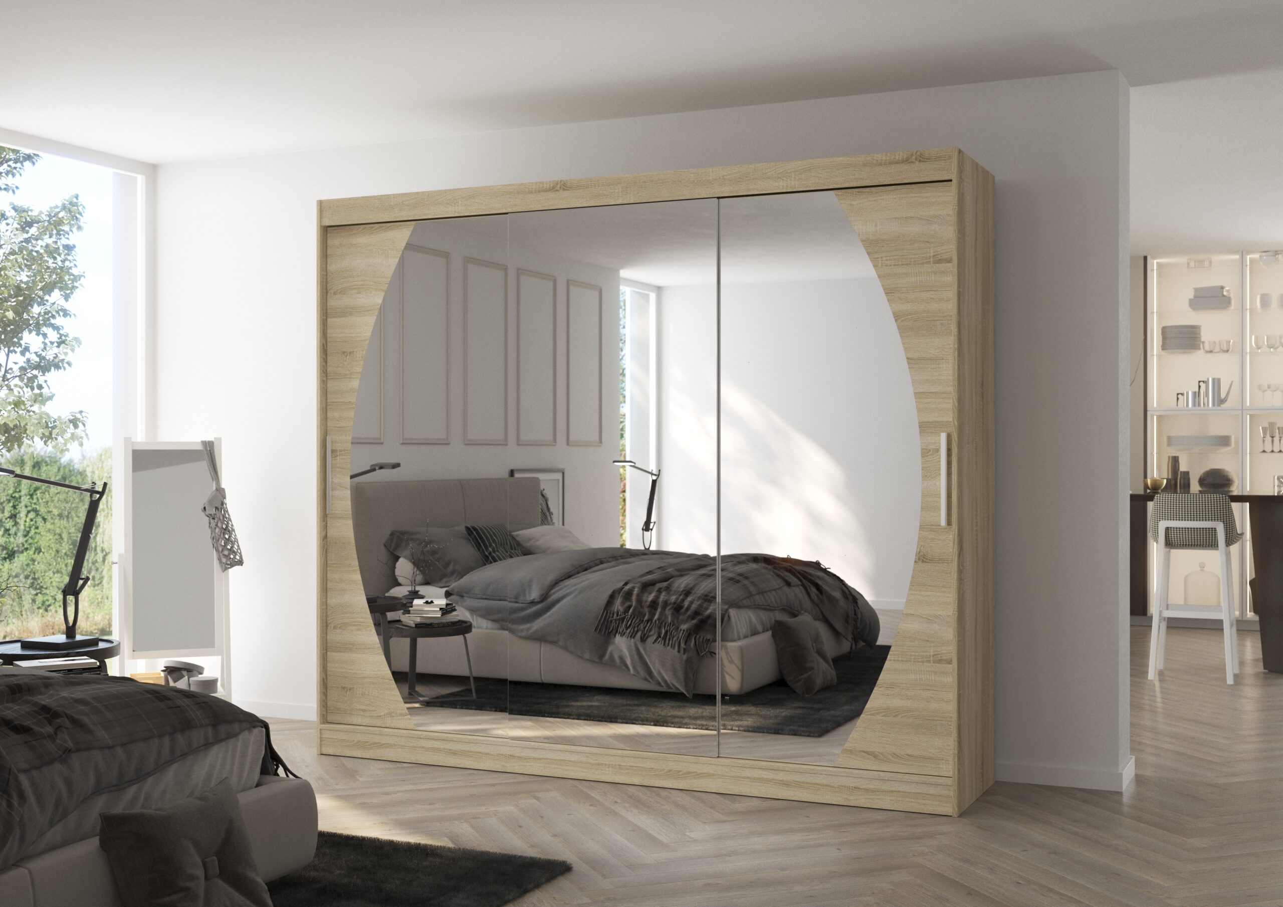 Tolóajtós gardrób Tükrös tolóajtós szekrény CAMBE 250 - Sonoma Üveges tolóajtós szekrény CAMBE 250