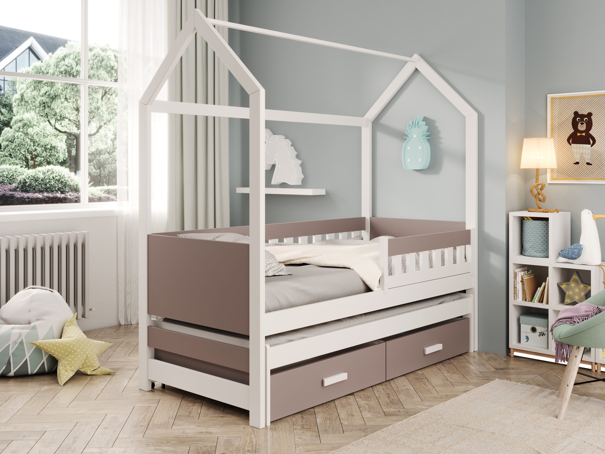 Gyermekágy Jaspis házikó ágy matraccal - Fehér Fehér