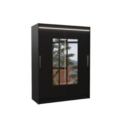 Tolóajtós gardrób Tükörrel és LED világítással ellátott tolóajtós szekrény DORRIGO 150 - Fekete Fekete