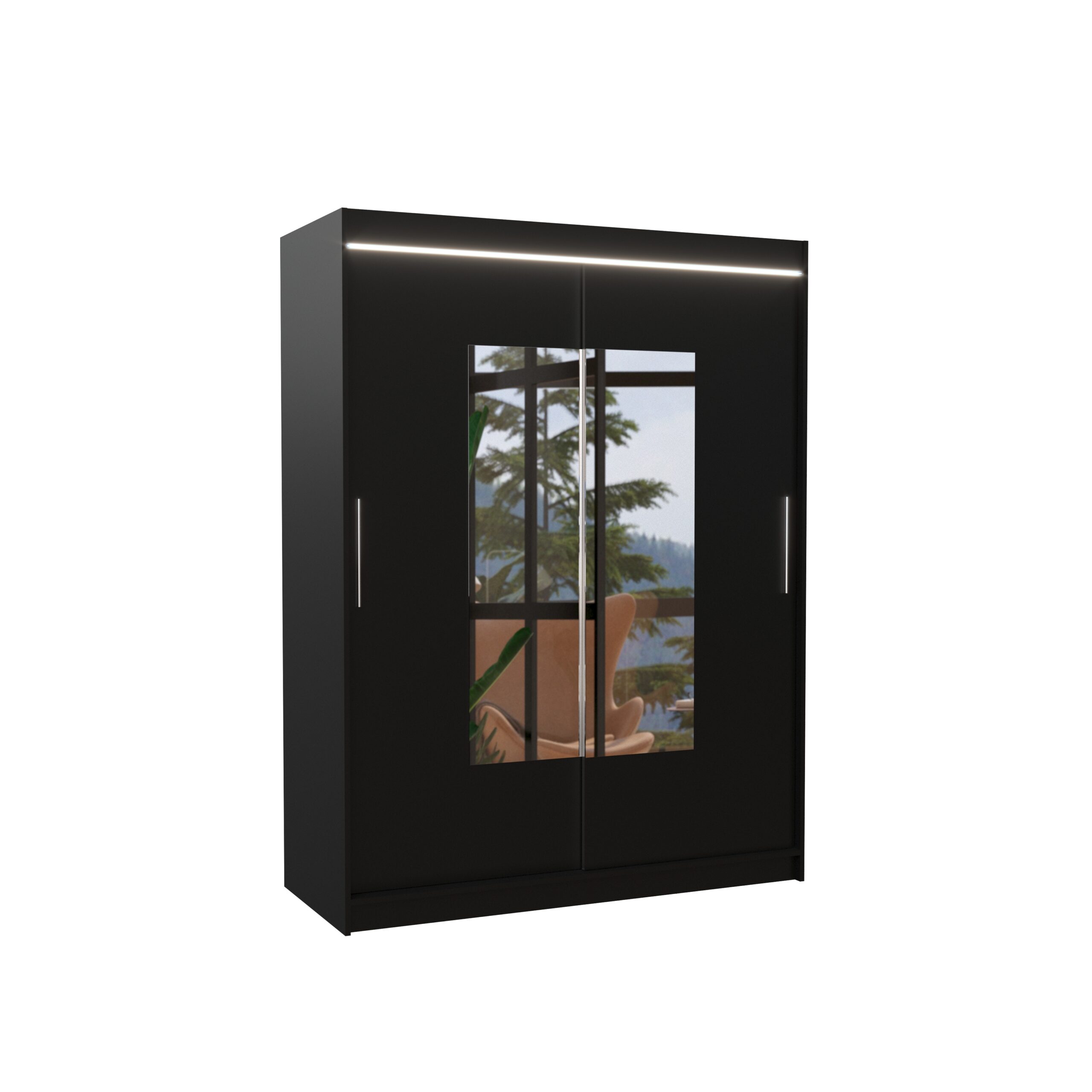 Tolóajtós gardrób Tükörrel és LED világítással ellátott tolóajtós szekrény DORRIGO 150 - Fekete Fekete