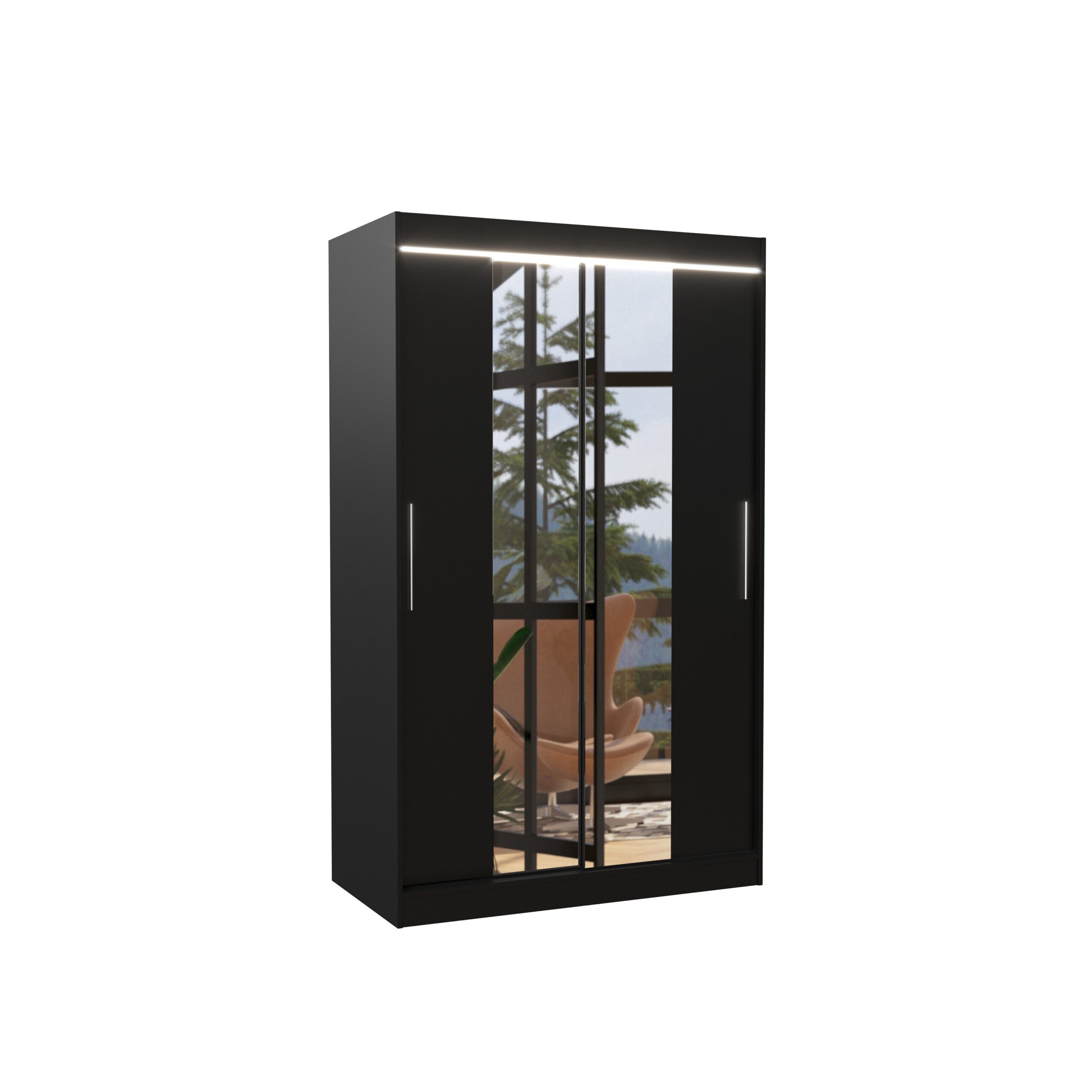 Tolóajtós gardrób Tükörrel és LED világítással ellátott tolóajtós szekrény SANTOS 120 - Fekete Fekete