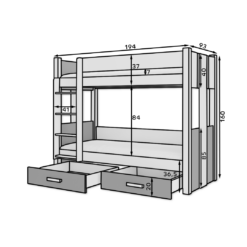 Emeletes ágy Ágy emeletes két személyes ARTA 180x80 matraccal - Fehér