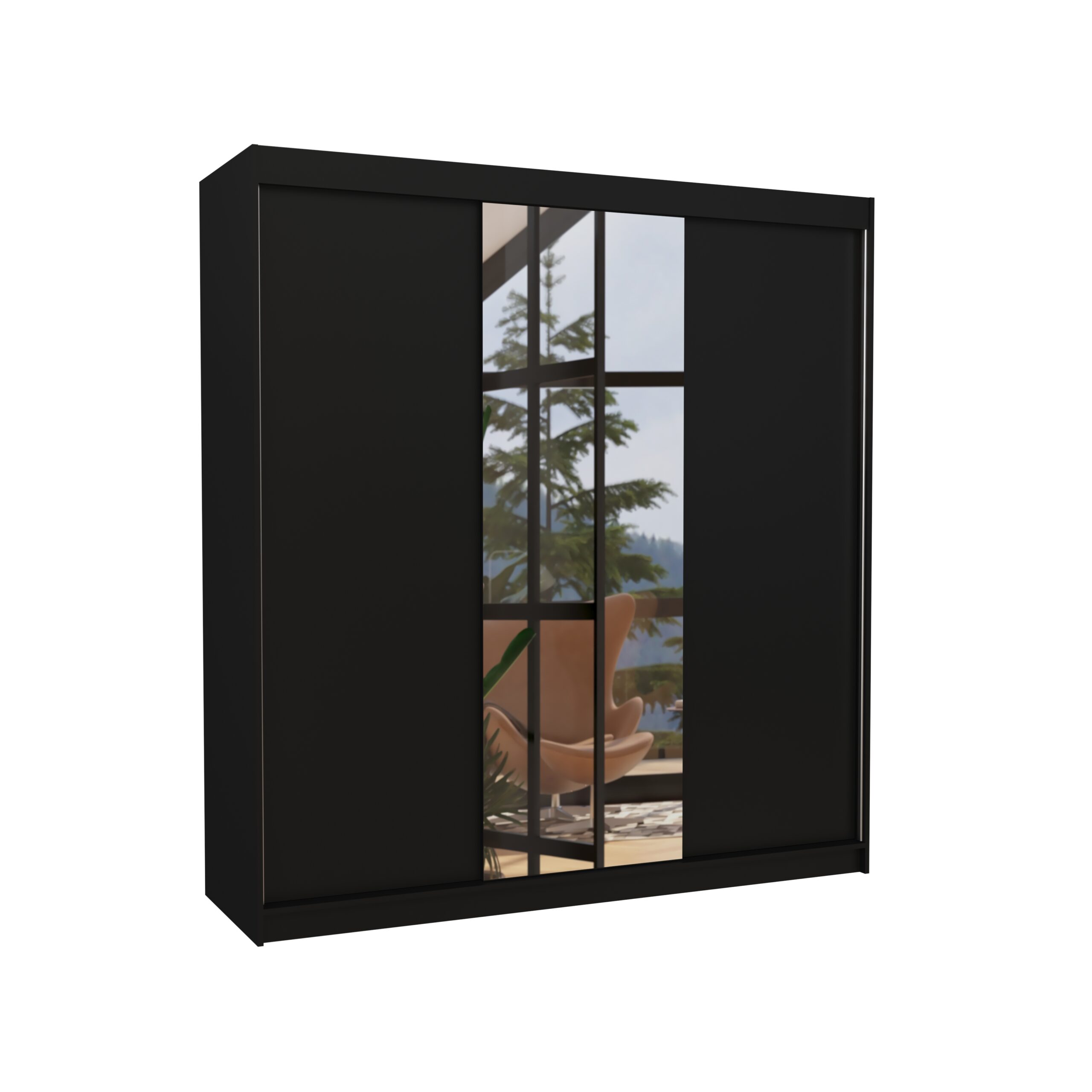 Tolóajtós gardrób Biztonsági tükrös tolóajtós szekrény SANTIAGO 200 - Fekete Fekete