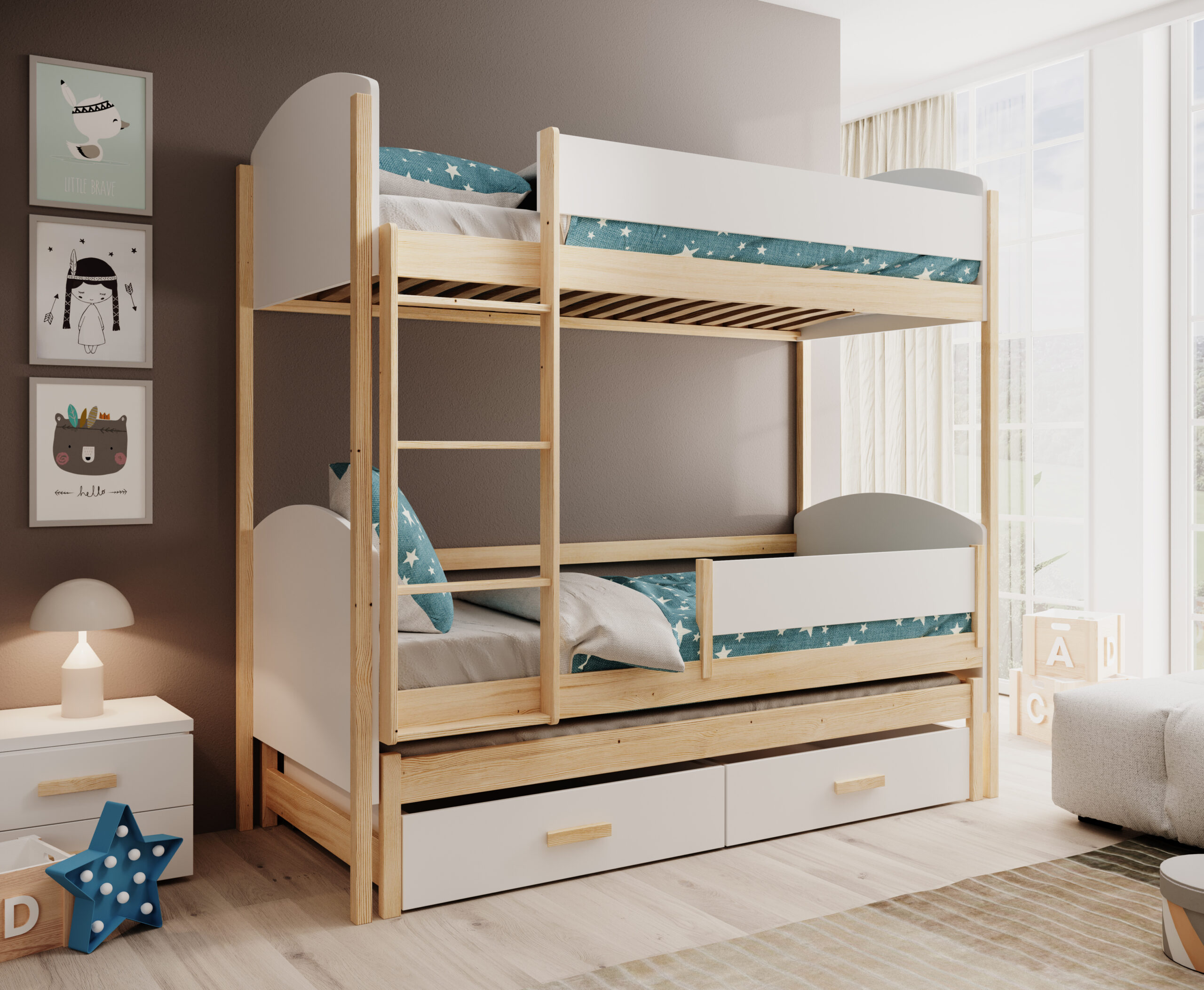 Leia háromszemélyes gyerekágy 180x80 matraccal - Fehér Fehér