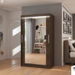 Tükörrel és LED világítással ellátott tolóajtós szekrény TIBAGO 120