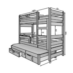 Gyerekágy Háromszemélyes emeletes ágy matracokkal KARLO - Fehér