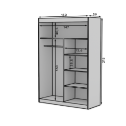 Tolóajtós gardrób Tolóajtós szekrény tükörrel ESTI 150 - Fehér