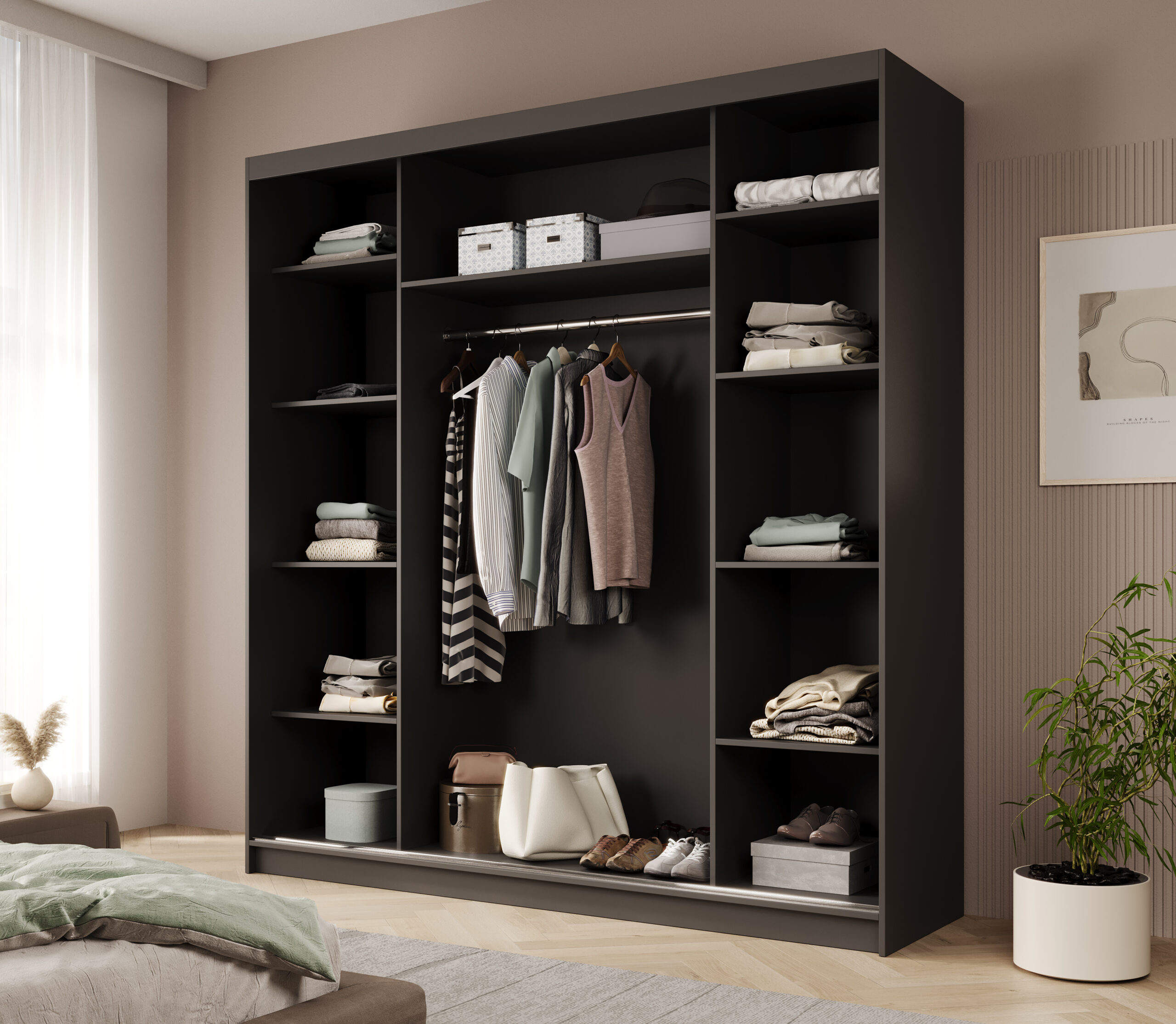 Tolóajtós gardrób Greta tolóajtós szekrény 200 - Fekete Tolóajtós gardrób Greta tolóajtós szekrény 200 - Fekete - Image 3