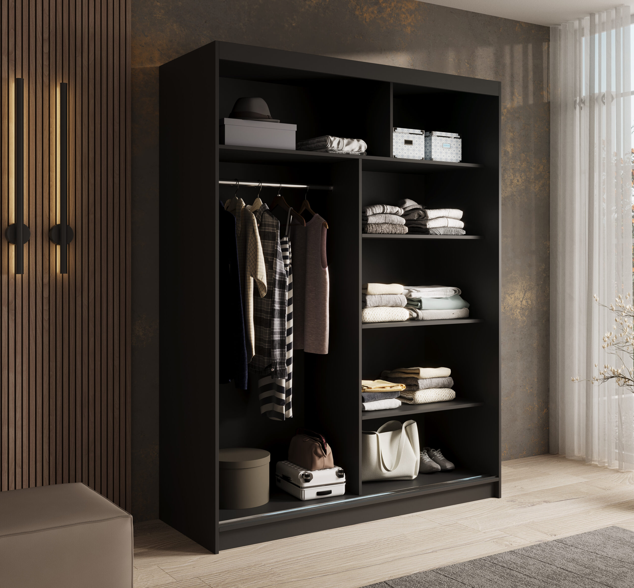 Tolóajtós gardrób Tolóajtós szekrény Cardi 150 - Fekete Tolóajtós gardrób Tolóajtós szekrény Cardi 150 - Fekete - Image 3