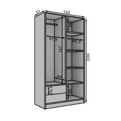 Gardrób Neri 100 ajtós szekrény tükrökkel - Fehér
