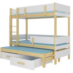 Emeletes ágy Háromszemélyes emeletes ágy matracokkal ETAPO 200x90 - Természetes fenyő Természetes fenyő