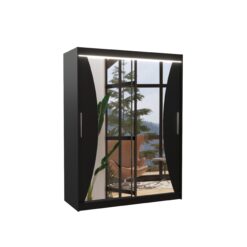 Tolóajtós gardrób Tükörrel és LED világítással ellátott tolóajtós szekrény MAX 150 - Fekete Fekete