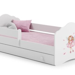 Gyerekágy Ágy matraccal, korláttal és fiókkal CASIMO GIRL WITH WINGS 160x80 - Fehér korláttal és fiókkal CASIMO GIRL WITH WINGS 160x80