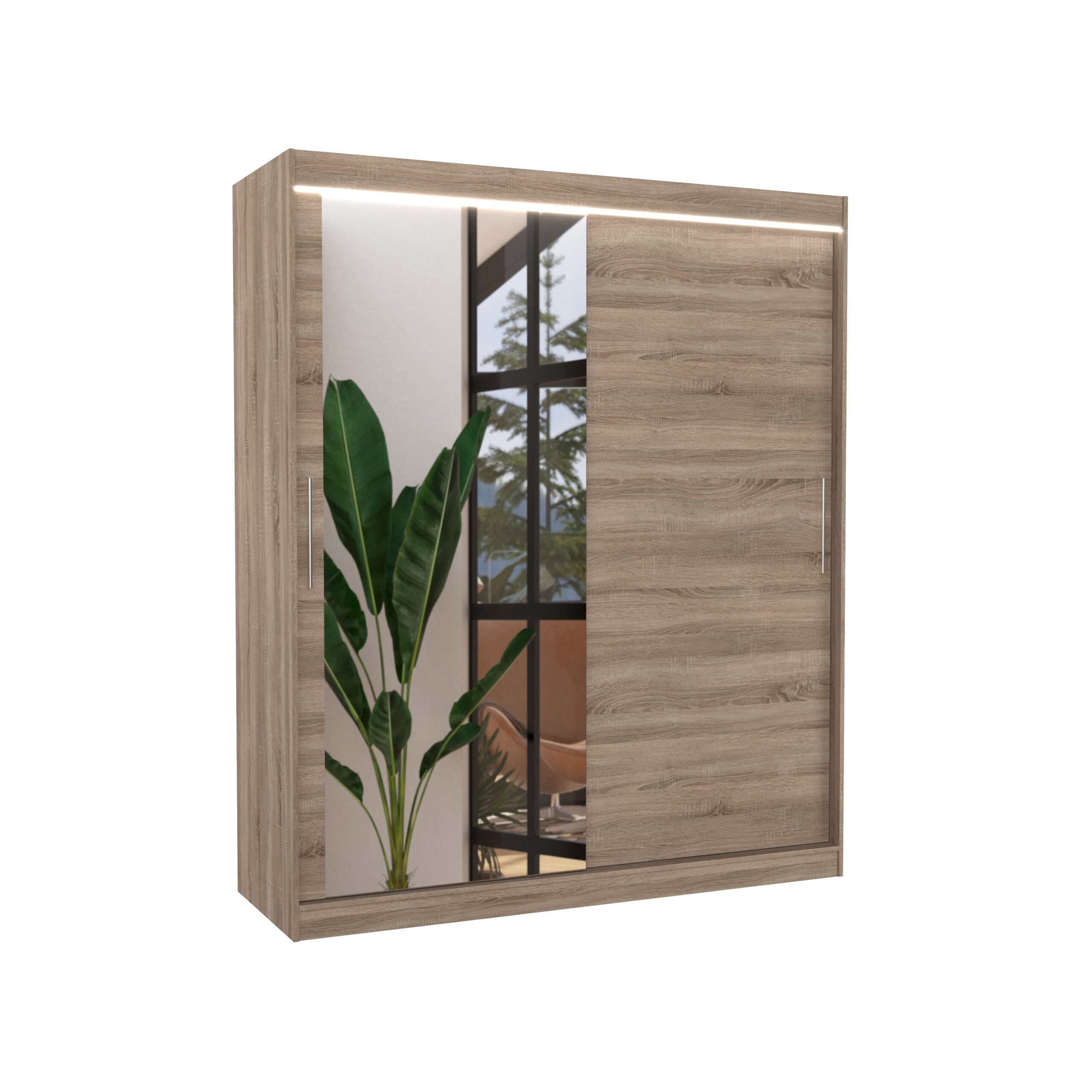 Tolóajtós gardrób Tolóajtós szekrény tükörrel és LED világítással TOM 180 - Trüffel Trüffel