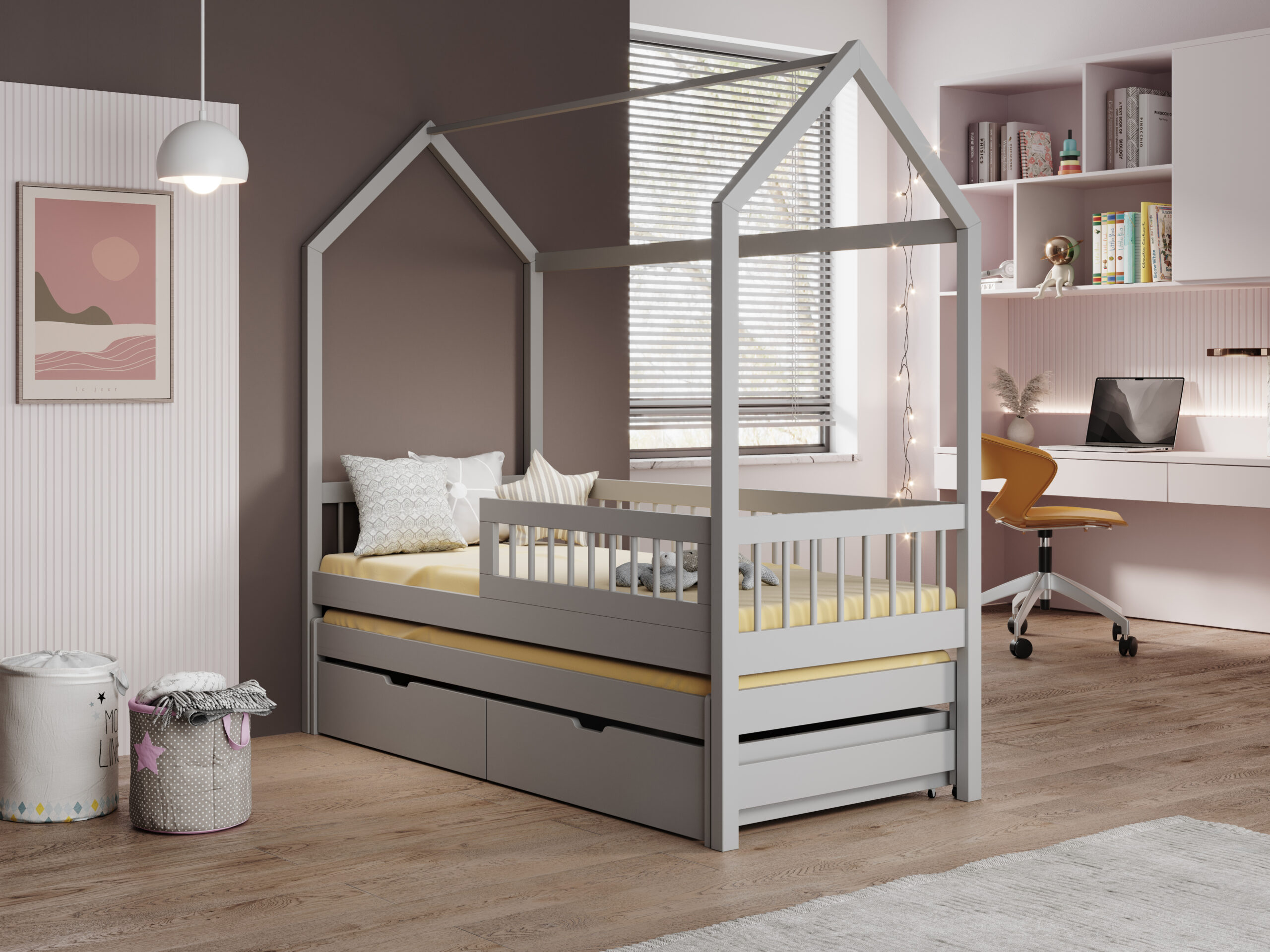 Gyermekágy Jaspis házikó ágy matraccal - Graphit gyermekágy házikó ágy