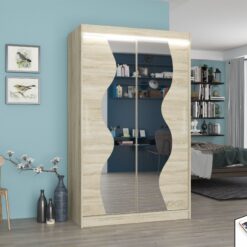 Tükörrel és LED világítással ellátott tolóajtós szekrény OSWALD 120