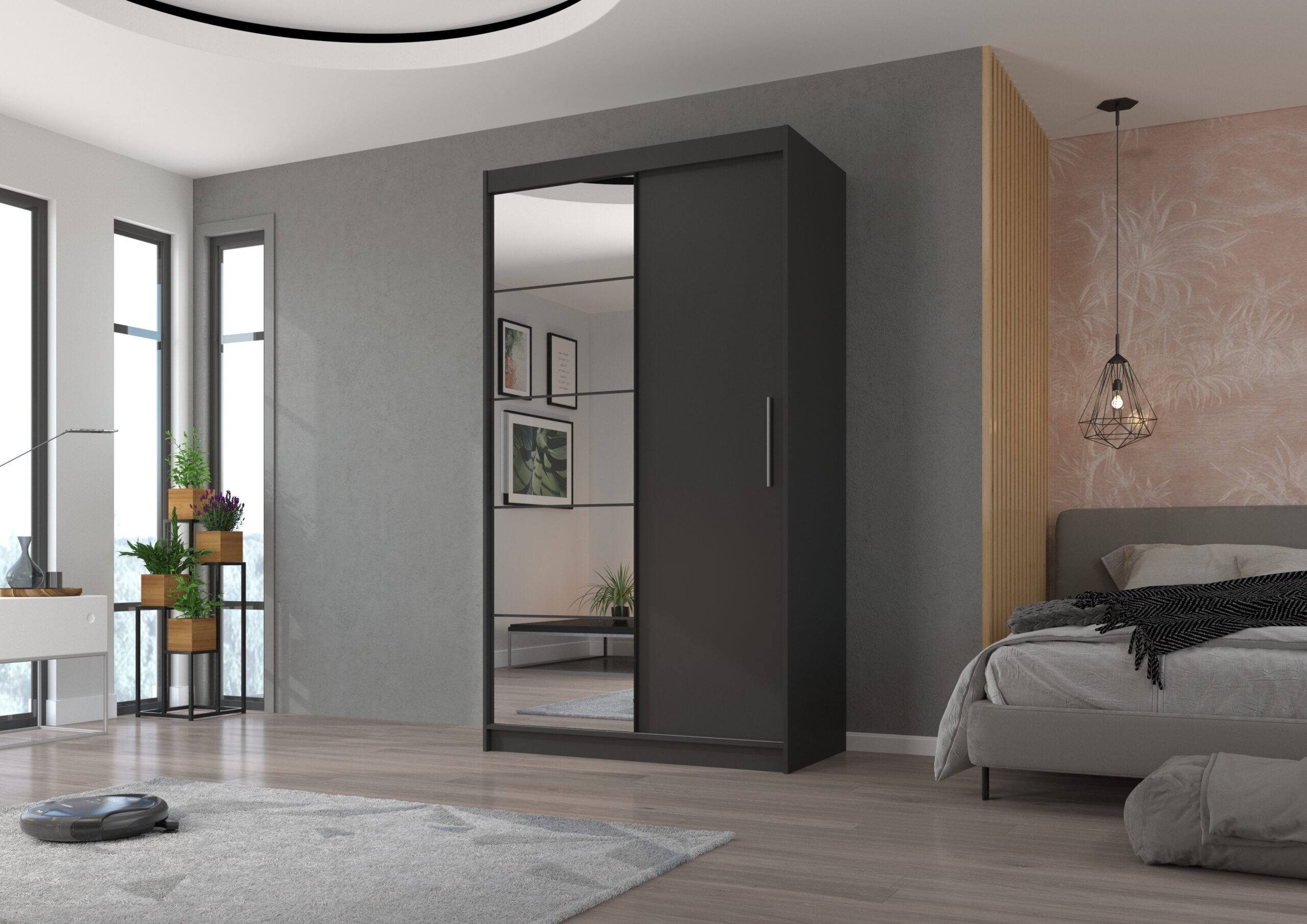 Tolóajtós gardrób Tolóajtós szekrény tükörrel ESTI 120 - Antrasztit Tolóajtós szekrény tükörrel ESTI 120