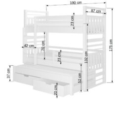 Emeletes ágy Háromszintes emeletes ágy HIPPO 180x80 - Bükk