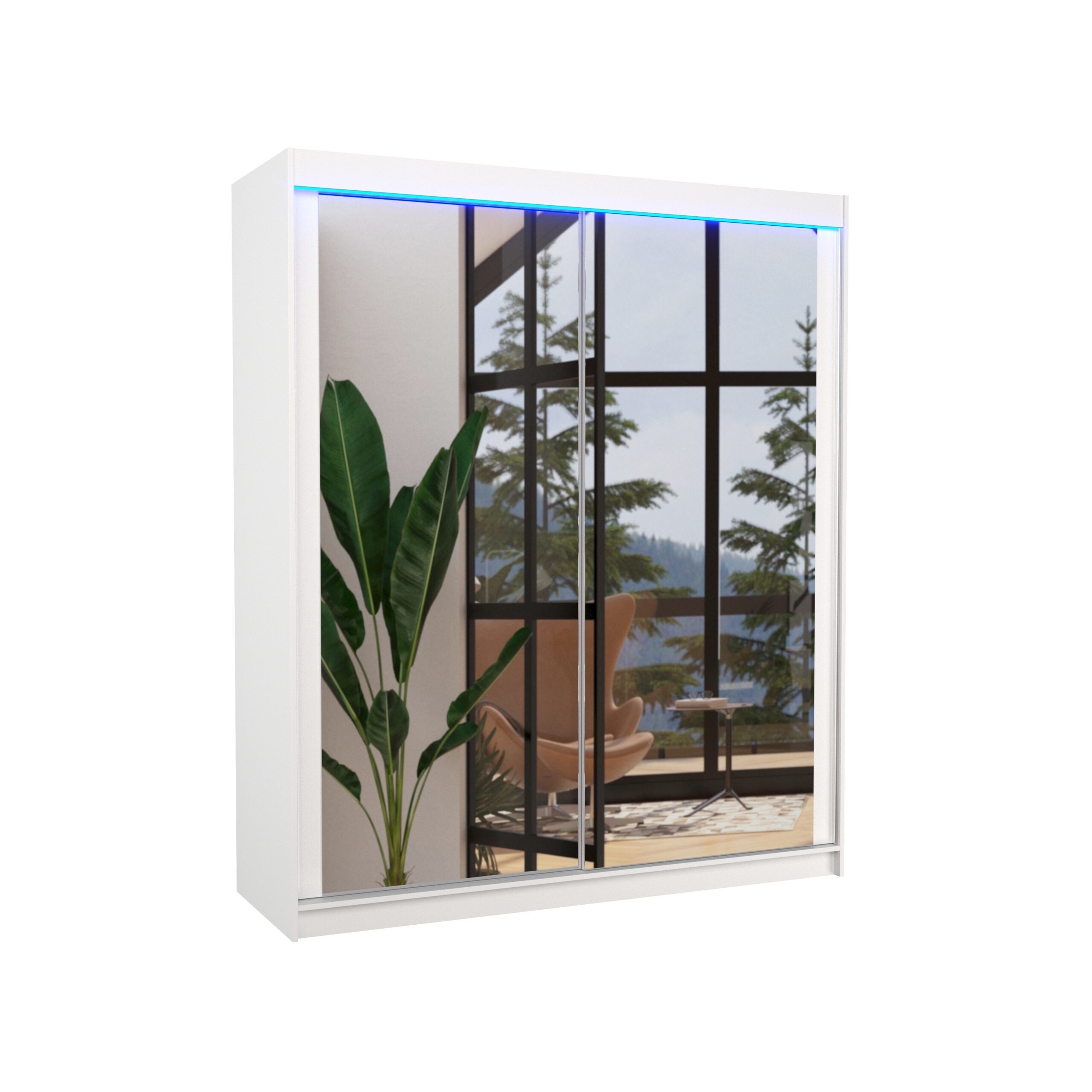 Tolóajtós gardrób Tolóajtós szekrény tükörrel és LED világítással MORGAN 180 - Fehér Fehér