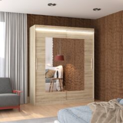 Tolóajtós szekrény tükörrel és LED világítással ROSETTE 180