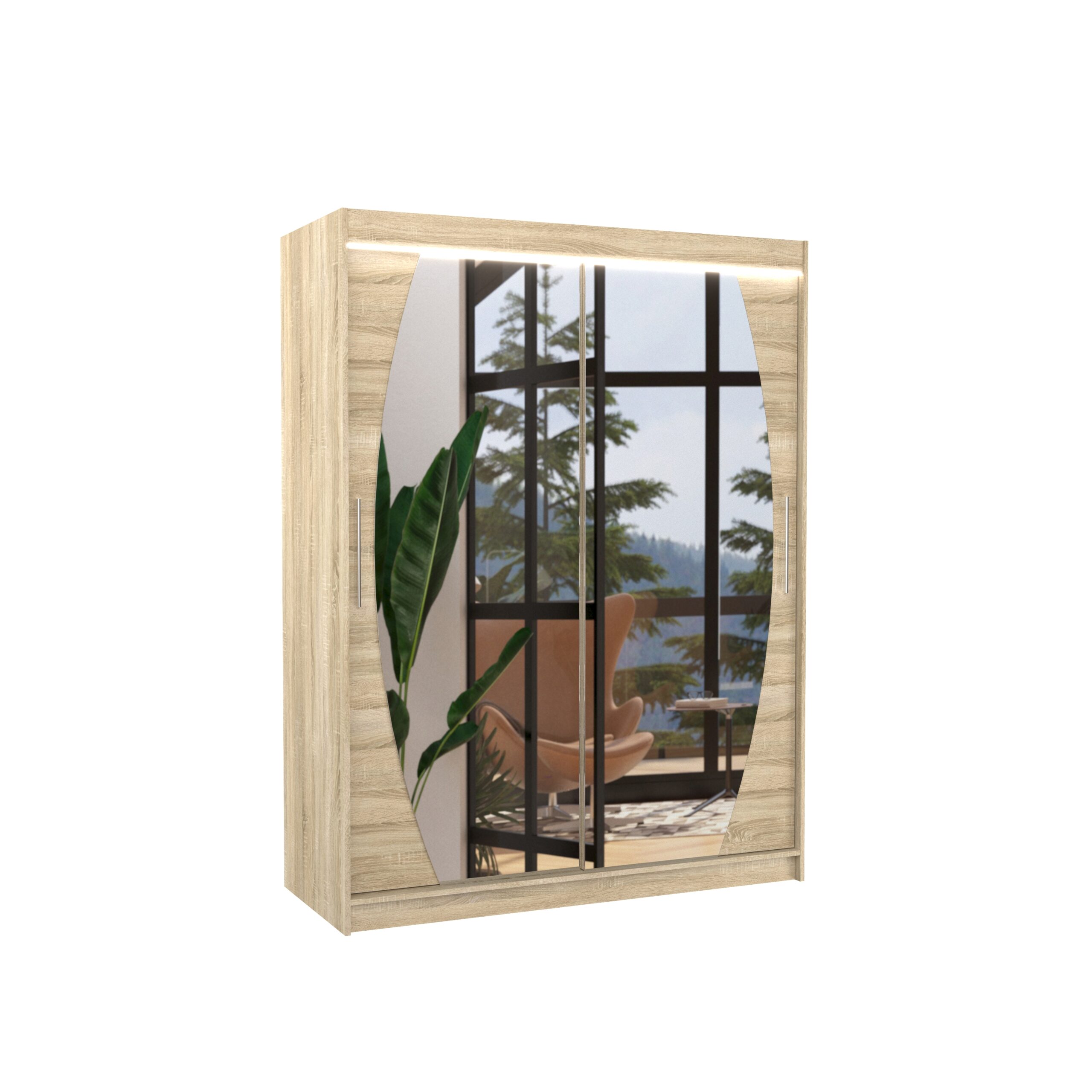 Tolóajtós gardrób Tükörrel és LED világítással ellátott tolóajtós szekrény ALEN 150 - Sonoma Sonoma