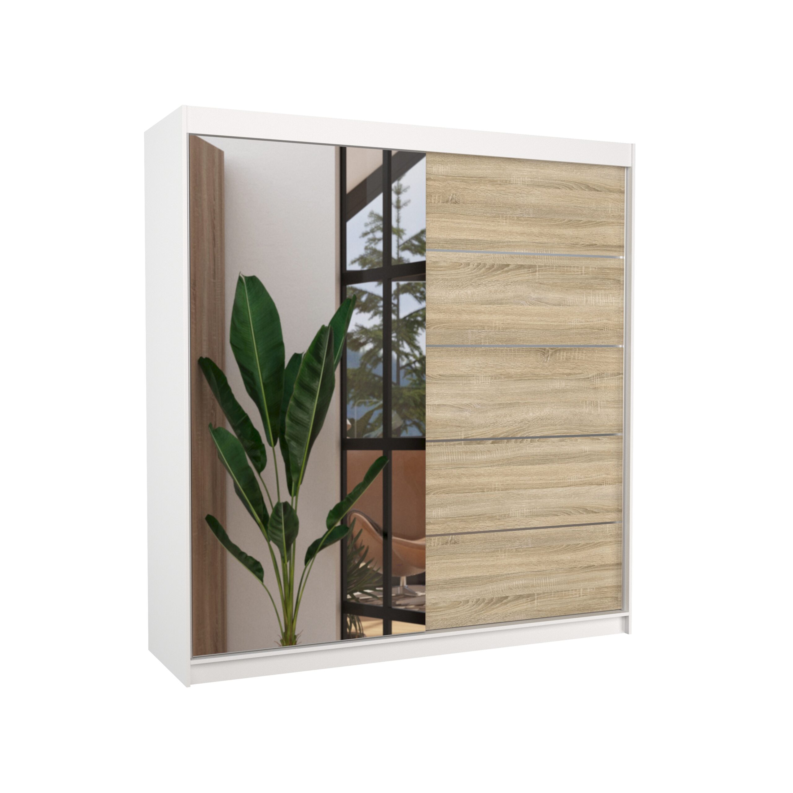 Tolóajtós gardrób Tükrös tolóajtós szekrény OLIVER 200 - Fehér Fehér