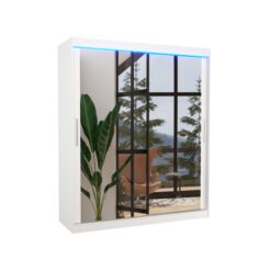 Tolóajtós gardrób Tolóajtós szekrény tükörrel és LED világítással ETTORE 180 - Fehér Fehér