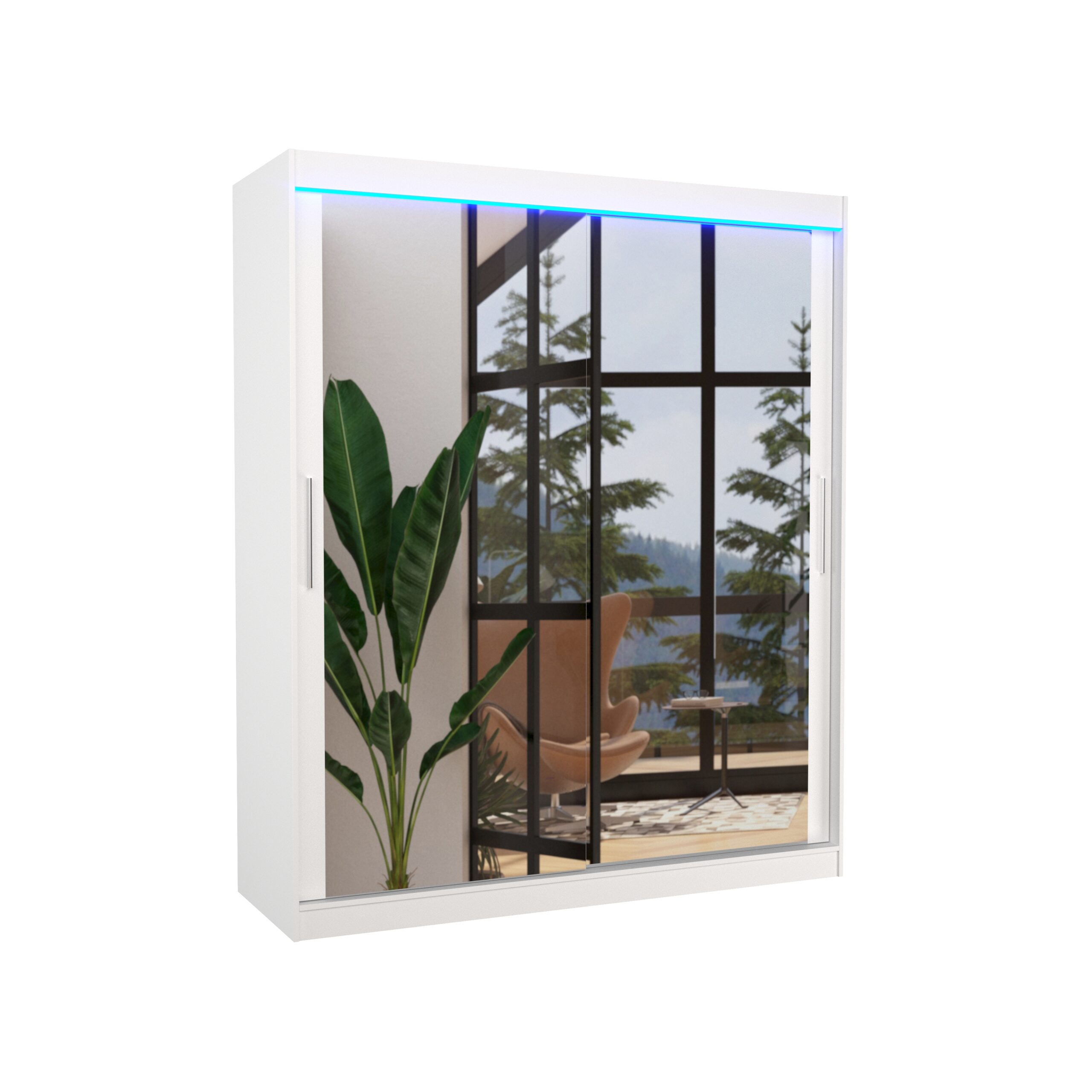 Tolóajtós gardrób Tolóajtós szekrény tükörrel és LED világítással ETTORE 180 - Fehér Fehér