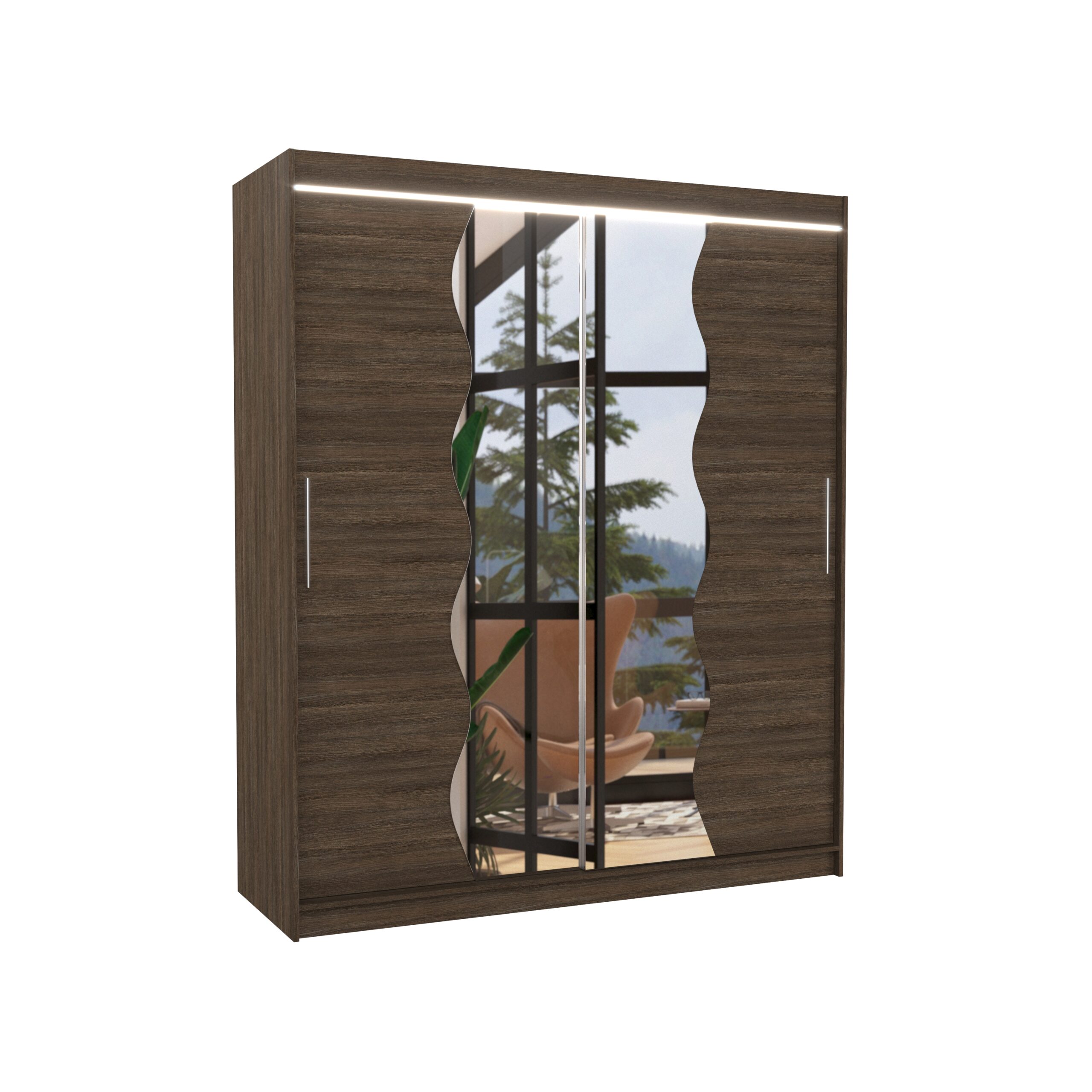 Tolóajtós gardrób Tolóajtós szekrény tükörrel és LED világítással KANSAS 180 - Csoki Csoki