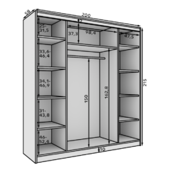 Tolóajtós gardrób Greta tolóajtós szekrény 200 - Fekete