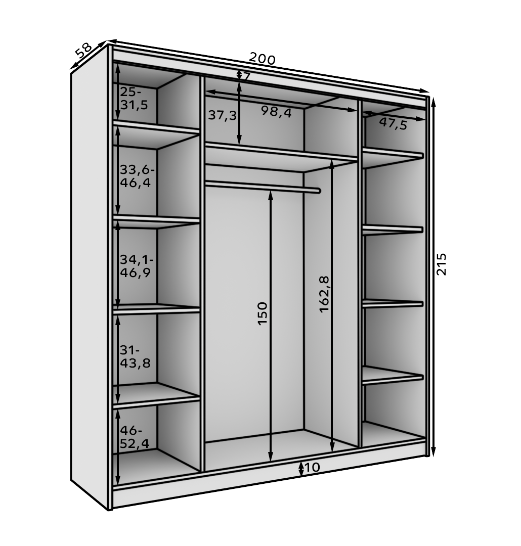 Tolóajtós gardrób Greta tolóajtós szekrény 200 - Fehér Tolóajtós gardrób Greta tolóajtós szekrény 200 - Fehér - Image 5