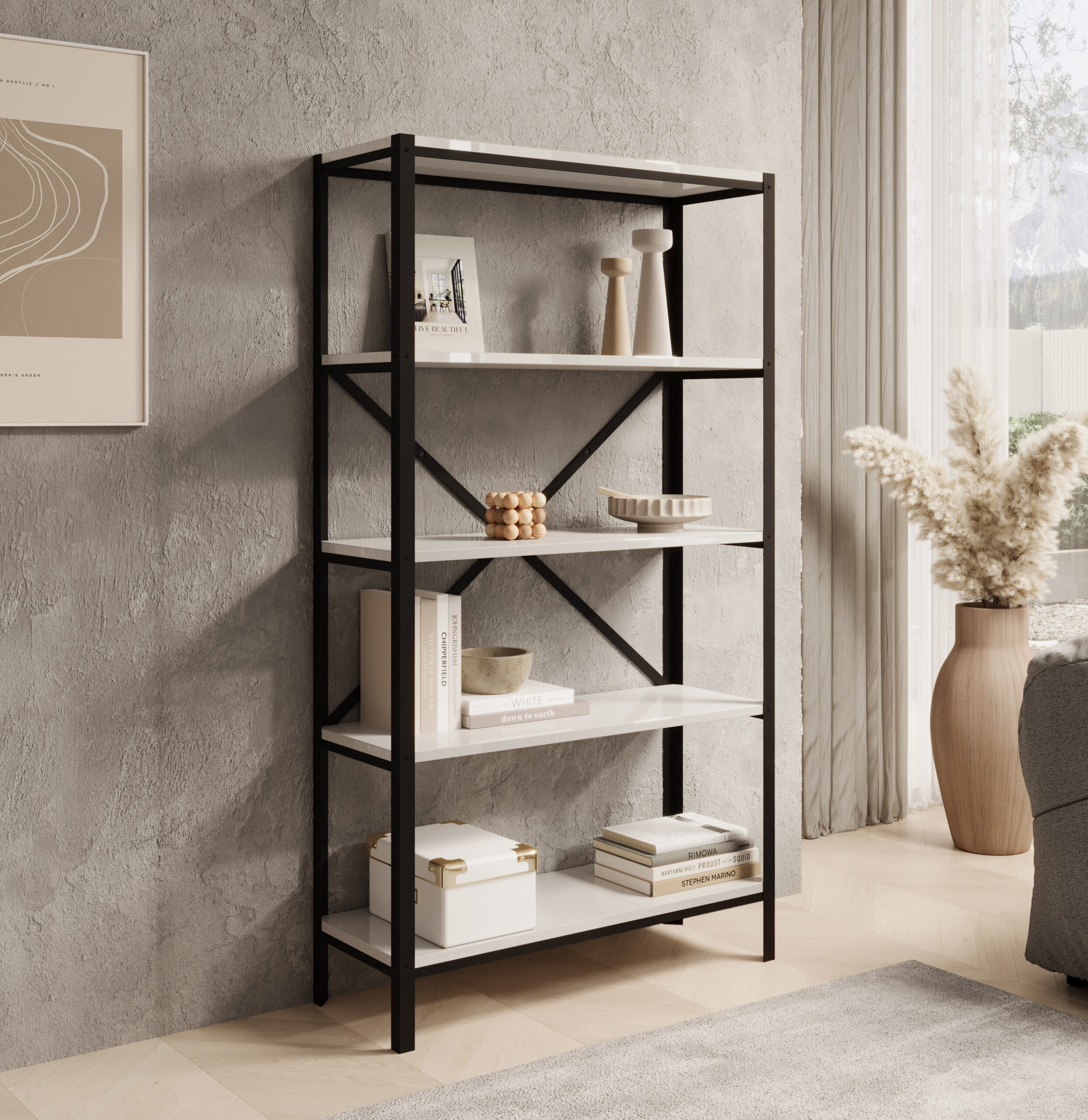 Könyvespolc Rene polc - Fekete Fekete