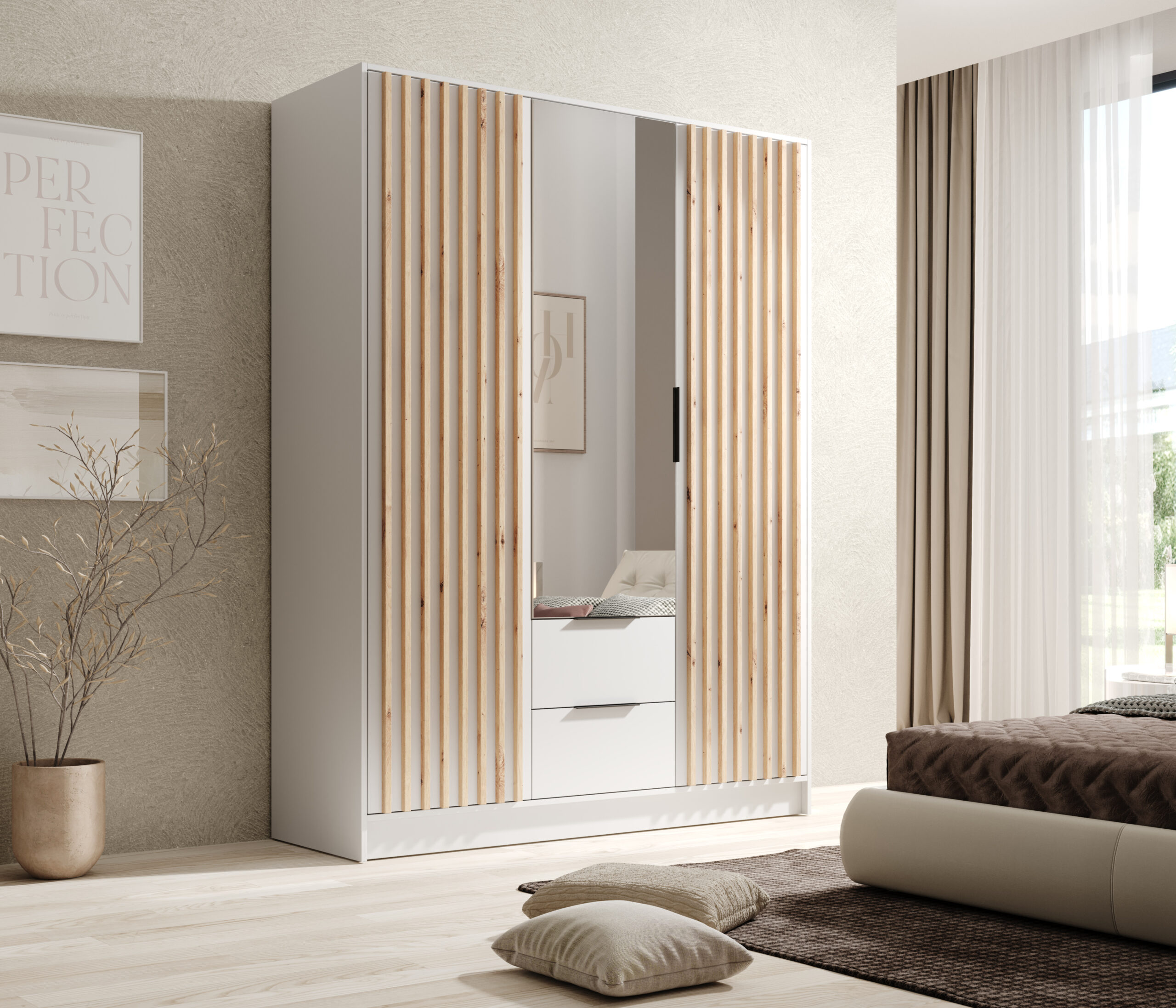 Gardrób Neri 150 ajtós szekrény tükrökkel - Fehér Fehér