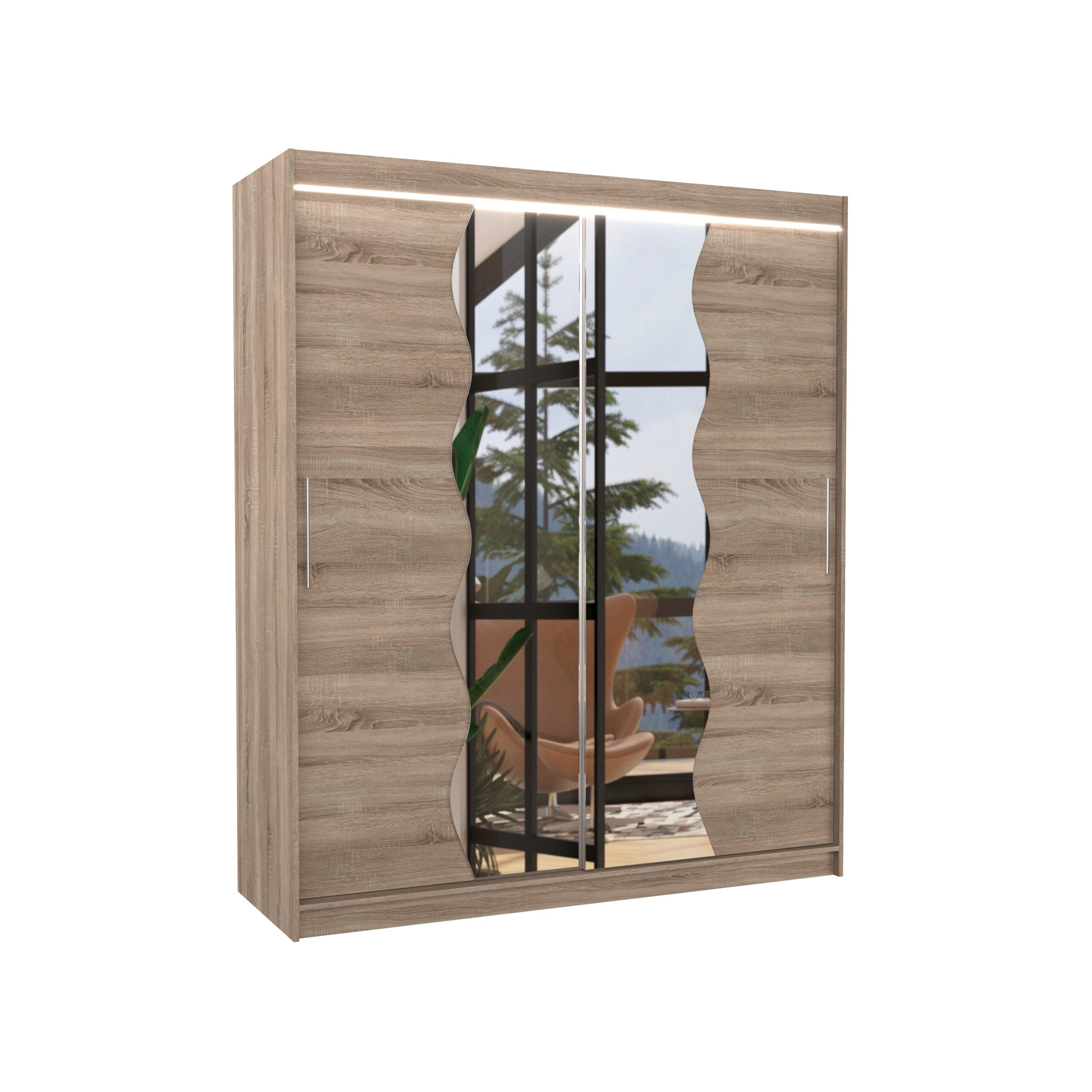 Tolóajtós gardrób Tolóajtós szekrény tükörrel és LED világítással KANSAS 180 - Trüffel Trüffel
