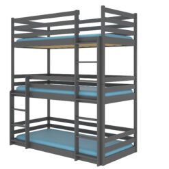 Emeletes ágy TEDRO háromszemélyes emeletes ágy matraccal 200x90 - Grafitszürke Grafitszürke